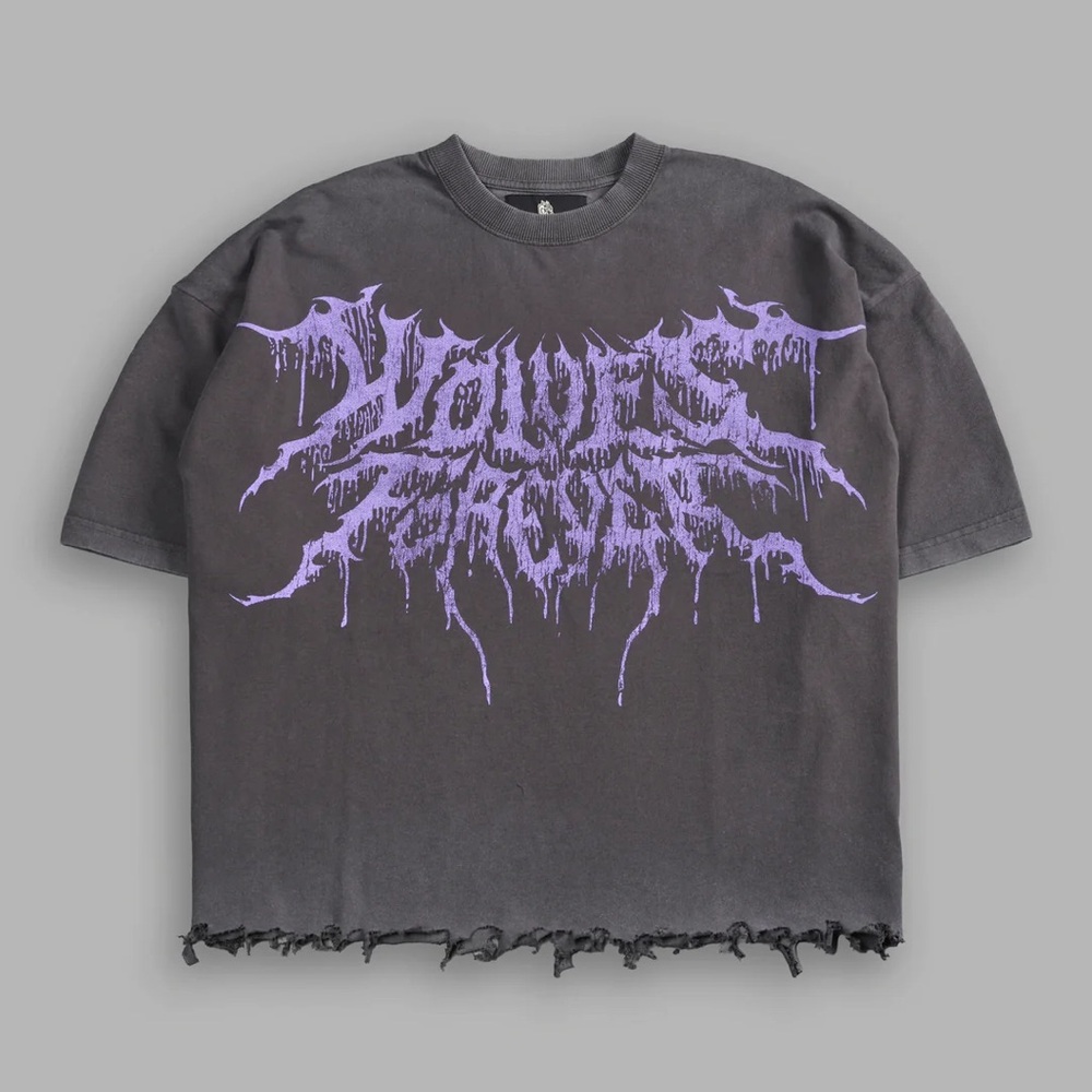 DRIP HESH DESTROYED GRUNGE "BOX CUT" TEE IN WOLF GRAY